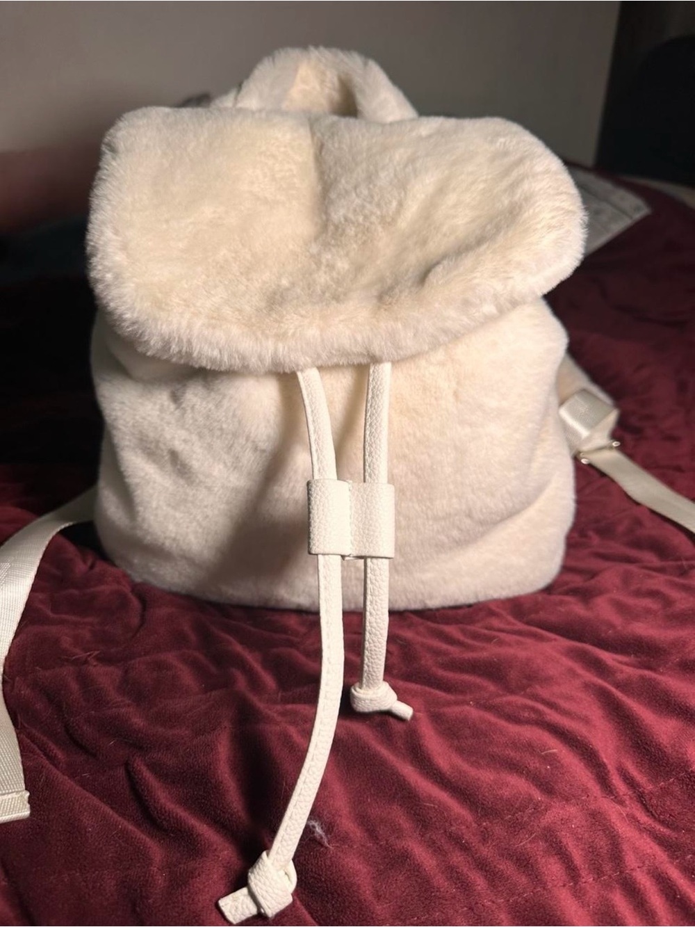 Plush Cream Faux-Fur Backpack - Soft Everyday Bag
